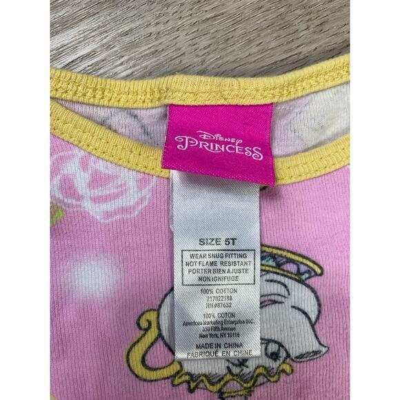 Disney Beauty and the Beast Girls Pajama Tops‎ Bottoms Set 4-5 Pink Long Sleeve - Picture 7 of 13